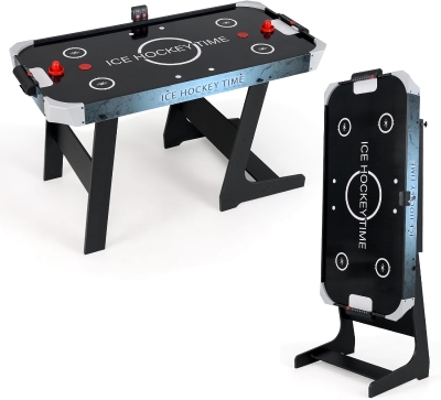 GYMAX 56"" Fold-Up Air Hockey Table — Arcade Style with Powerful 12V Motor, LED Digital Scoreboard, 2 Pushers & 2 Pucks — For Home, Game Room & Office