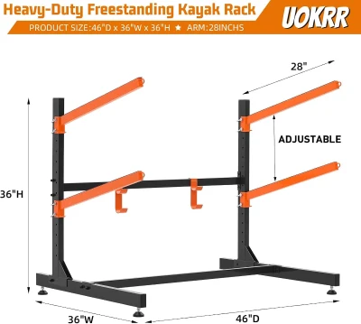 Freestanding Kayak Storage Rack — Heavy-Duty Adjustable Steel Stand for Garage, Indoor/Outdoor, Holds Kayaks, Canoes & Paddleboards