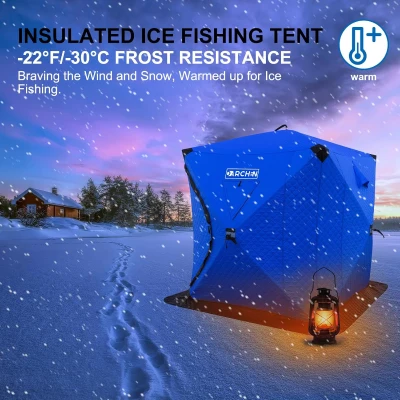 DARCHEN Insulated 3-Layer Pop-Up Ice Fishing Tent for 3–4 People — Thermal Shanty with Reinforced Skirt and Insulation