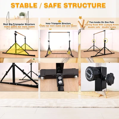 MARFULA Foldable Gymnastics Kip Bar – 4 ft Width (5 ft Base) Adjustable 36""–60"" Height, 400 lb Capacity with Fiberglass Crossbar, Foldable Design & Mats for Kids, Home and Club