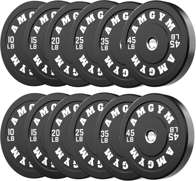 2-Inch Olympic Bumper Plate Set (Pairs 10–45 LB) – 100% Virgin Rubber Barbell Plates with Steel Inserts, Low-Rebound Design, Multiple Color Options