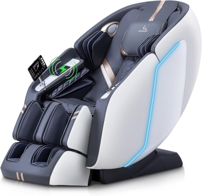MassaMAX 4D Full-Body Massage Chair with Zero Gravity, Extendable Footrest, SL-Track, 15 Programs, AI Voice Control, Yoga Stretch, Foot Rollers, Lumbar & Calf Heating, Includes Cover (White)