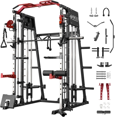 Mikolo M4 Smith Machine 2200 lb Capacity Squat Rack with Lat Pulldown & Cable Crossover, Includes Leg Hold-Down Attachment