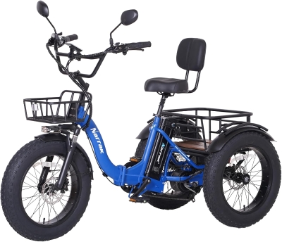 Narrak Adult Electric Tricycle 750W (Peak 1350W) 48V 13Ah Ebike - 20x4.0"" Aluminum Folding Fat-Tire 3-Wheel Trike with Rear Motor Differential & Hydraulic Brakes