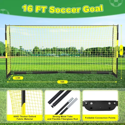 Collapsible Soccer Goal 12×6 ft / 16×7 ft – Portable Pop-Up Net with Carry Bag, 4 Ground Stakes & 12 Training Cones