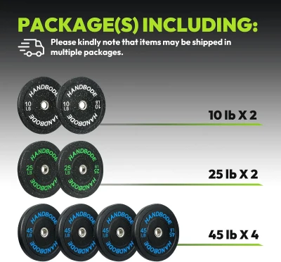 High-Bounce 2-Inch Olympic Bumper Plates — Rubber Colored Weight Set for Barbell Lifting (45/100/160/190/260/300 lb Options)