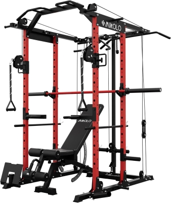 Mikolo K6 Power Cage with Cable Crossover System – 1500lb Capacity Squat Rack with Lat Pulldown & Pulley Systems, Multi-Station Home Gym