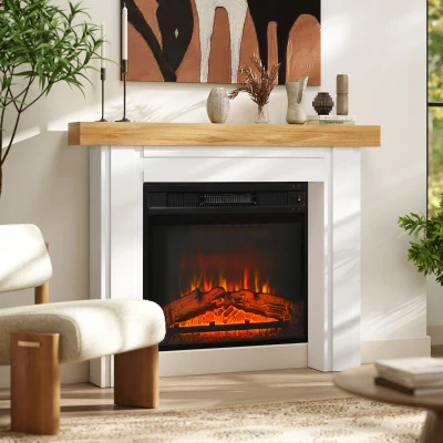 HOMCOM Modern Freestanding Fireplace Mantel, Natural Wood, 51.2"