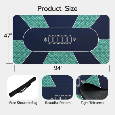94"" x 47"" Waterproof Poker Table Mat — Super-Soft Texas Hold'em Surface with Smooth Premium Finish, Portable Zipper Carry Bag for Parties and Casino Nights