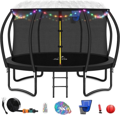 Trampoline 8FT–16FT by JELENS — Outdoor Anti-Rust Recreational Trampoline with Enclosure Net & Ladder, ASTM F381-16 Compliant