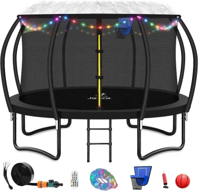 Trampoline 8FT–16FT by JELENS — Outdoor Anti-Rust Recreational Trampoline with Enclosure Net & Ladder, ASTM F381-16 Compliant