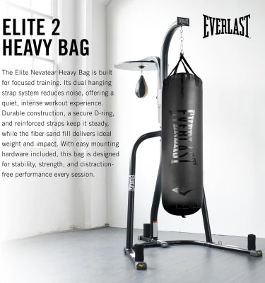 Everlast Elite 2 Heavy Bag with Quiet Strap System — Durable Hanging Boxing Bag