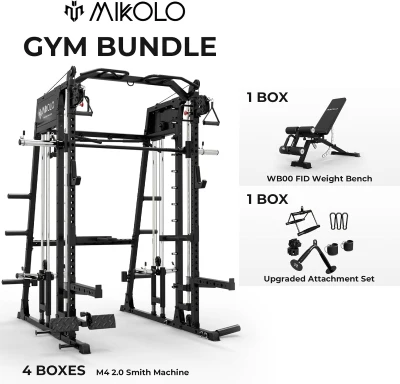 Mikolo M4 2.0 Smith Machine & Power Rack — 2200 lb Capacity with Lat Pulldown, Dual Cable Crossover and Storage System