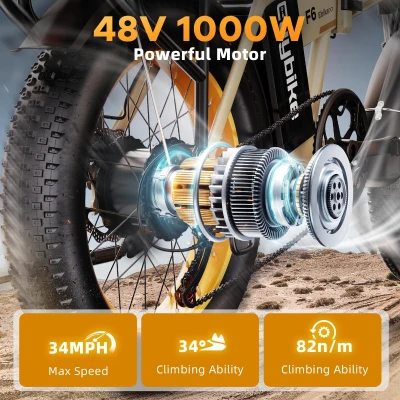 1000W Folding Electric Bike — 48V 20Ah Removable Battery, 750W Nominal/1000W Peak Motor, 20"" Fat Tires, 30+ MPH, Up to 80 Miles, Foldable Commuter Ebike