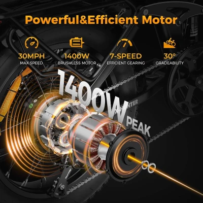 Jasion X-Hunter Foldable E-Bike — 750W Motor (Peak 1400W), 624Wh Removable Battery, 30 MPH, 20""x4"" Fat Tires, Full Suspension, 70+ Mile Range, 7-Speed