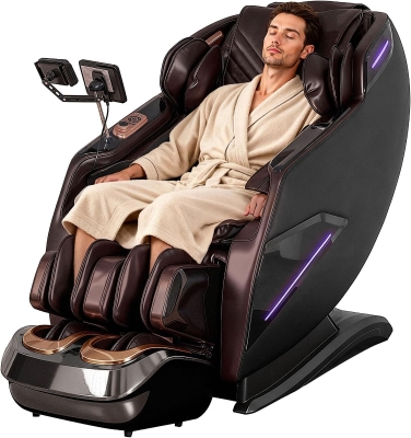 4D SL-Track Full-Body Shiatsu Massage Chair Recliner with Zero Gravity, Core Heating, 20 Techniques, 10 Modes, Deep Yoga Stretch, Foot Rollers, AI Voice, Touchscreen & Wireless Charging