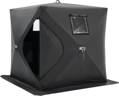 VEVOR Pop-Up Ice Fishing Shelter — Hub-Style Portable Tent, Insulated or Non-Insulated Options, Waterproof 300D Oxford Fabric, Includes Anchors, Ropes & Carry Bag (60 x 60 x 65 in)