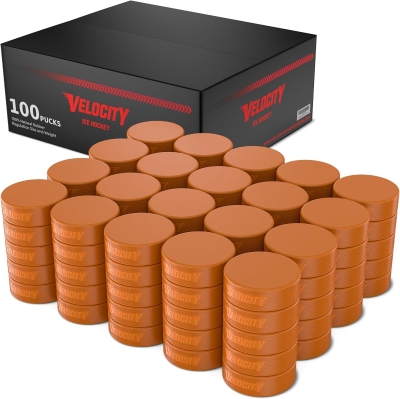 Velocity Training Hockey Pucks - Junior Lightweight, Senior Official & Heavy 10oz Options; Packs of 5/10/25/50/100
