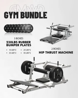 GMWD HRTQ Plate-Loaded Hip Thrust Bench, 800 lb Capacity Glute Builder with Weight Holders, Scratch-Resistant Sleeves and Adjustable Footboard