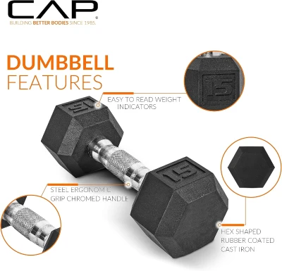 CAP Barbell Rubber Hex Dumbbell Set with Three-Tier Rack | Multiple Capacity Options: 280 lb, 550 lb & 1200 lb