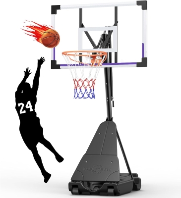 TONBUX Portable Basketball Hoop — 44/48-inch Shatterproof PC Backboard, Stepless Height Adjustment 5.25–10 ft for Kids, Teens & Adults (Backyard, Driveway, Indoor)