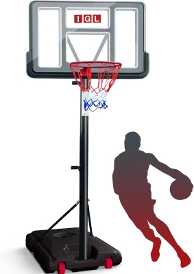 IGL Portable Basketball Hoop System, 5.6–10 ft Adjustable Stand with 44"" PC Backboard, Mobile Base for Kids, Youth & Adults (Backyard/Driveway)