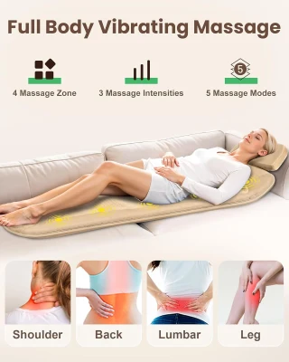 Full-Body Vibration Massage Mat with Heat — 10 Motor Back Massager Pad, 5 Modes, 3 Intensities, Foldable & Portable, Ideal Gift