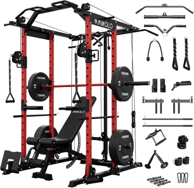 Mikolo K6 Power Cage — 1500 lb Rated Power Rack with Cable Crossover, Lat Pulldown & Pulley System, All-in-One Home Gym
