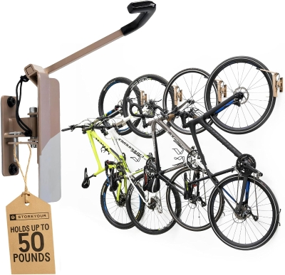 StoreYourBoard Wall-Mounted Swivel Bike Rack – 120° Rotating Vertical Garage Hanger with Stopper for Kids and BMX Bikes