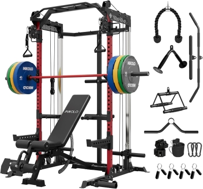 Mikolo HR05 Power Cage — 2000 lb Rack with Independent Dual 1:1 Pulley System, Cable Crossover & Multi-Function Home Gym