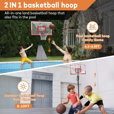 Aimking Outdoor Basketball Hoop System with 44"" Shatterproof PC Backboard, Height Adjustable 4.8–10 FT Portable Goal for Youth/Teens/Adults (Indoor/Outdoor/Pool)