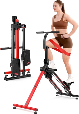 YOLEO Home Stair Stepper – Folding Adjustable Stair Climber with Oversized Pedals, 3 Workout Modes, Two-Height Handlebar, 90% Pre-Assembled with Caster Mat