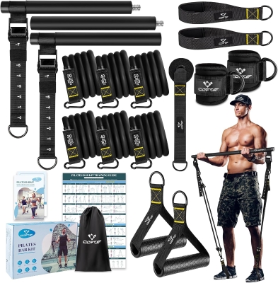 COFOF Pilates Bar Kit with Resistance Bands – Adjustable Metal Bar Set with Heavy-Duty Buckle and Portable Bag
