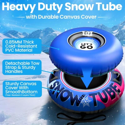 ZIZZ 48-inch Heavy-Duty Inflatable Snow Tube with Premium Canvas Cover — Kids & Adults