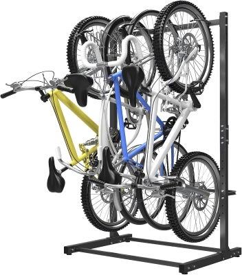 WALMANN Freestanding 4-Bike Floor Stand for Garage - Heavy-Duty Vertical Bike Storage with Welded Hooks