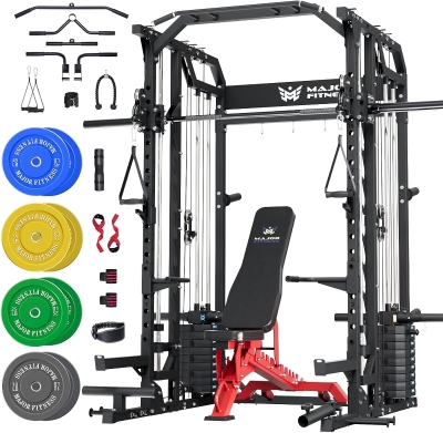 Major Fitness Drone2 Advanced All-in-One Home Gym Smith Machine – Aluminum Pulley Set, Dual Lat Pulldown & Cable Crossover, Squat Rack