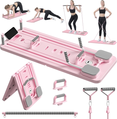 JANUA Foldable Pilates Reformer Board – 5-in-1 Multi-Purpose Sliding Board with Push-Up and Pilates Bars for Home