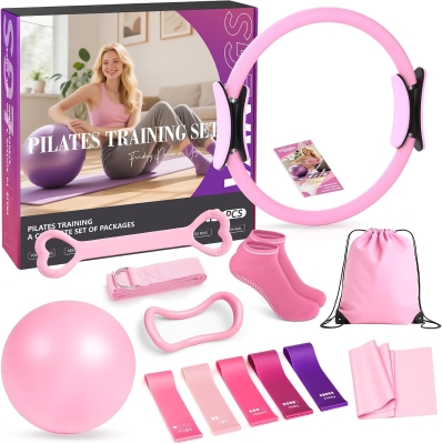 13-Piece Pilates Home Kit with 13-inch Ring, 10-inch Exercise Ball & Multi-Level Resistance Bands – Complete TPE Pilates Set for Beginners and Advanced