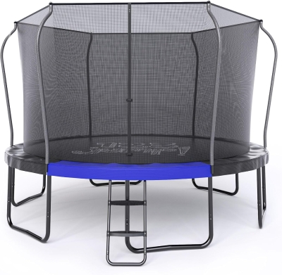 123JUMP by Skywalker — 10/12/14 ft Round Outdoor Trampoline with Enclosure & Ladder, ASTM F381-16 Certified, Spring Pad Cover & Heavy-Duty Jump Mat