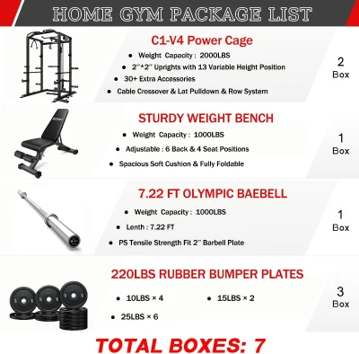 GOIMU C1-V4 Power Cage — 2000 lb Capacity Squat Rack with Lat Pulldown, Multi-Function Strength Cage with Extensive Attachments for Home Gym/Garage