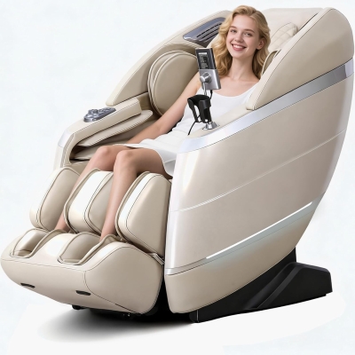 4D Zero Gravity Massage Chair – Beige, 55"" SL-Track Full-Body Shiatsu Recliner with Body Scan, Deep Tissue Knead, Heating, 36 Airbags & Voice Control (18 Auto Modes, 11 Techniques)