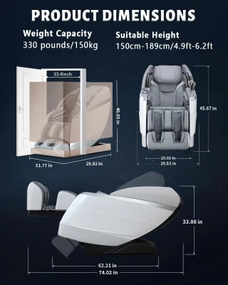 RelaxRelife 4D Full-Body Massage Chair with 166° Flexible SL Track, Reading Lamp, 18 Modes, 11 Techniques, 36 Airbags, Zero Gravity Recliner, Yoga Stretch & Foot Massage (Grey)