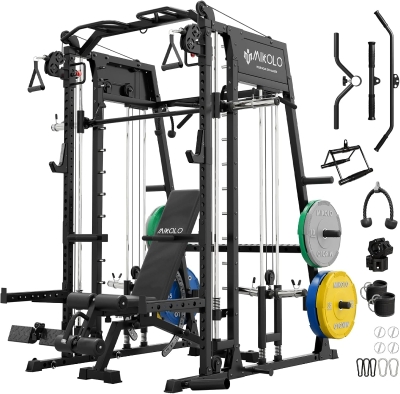 Mikolo M4 2.0 Smith Machine & Squat Rack Combo, 2200 lb Capacity with Lat-Pulldown and Cable Crossover