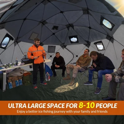 QualyQualy 8-10 Person Insulated Pop-Up Ice Fishing Tent with Floor - 147 sq ft Shelter with Stove Jack and Carry Bag