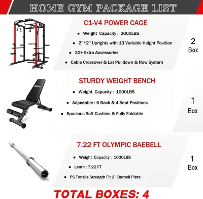 GOIMU C1-V4 Power Cage - 2000 lb Capacity Squat Rack with Lat Pulldown and Multi-Function Attachments for Home Garage Gym