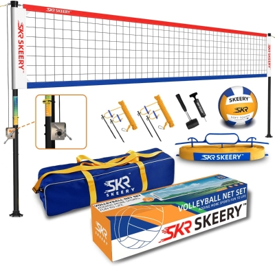 Outdoor Heavy-Duty Volleyball Net Set with Anti-Sag Design, Adjustable Aluminum Telescoping Poles, Portable for Backyard, Grass & Beach