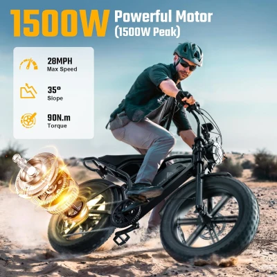 TST Electric Bike for Adults — 750W (1500W Peak) Motor, 28 MPH, 48V 25Ah Removable Battery, 20"" Fat Tires, Hydraulic Suspension, 7-Speed (Up to 100 Mile Range)