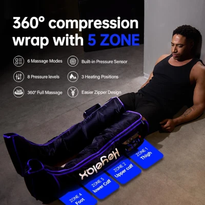 Heyelax Air Compression Leg Massager with Heat — Cordless Recovery Boots Sleeve for Circulation & Pain Relief, Thigh-to-Foot Compression (Large, 2-Pack, FSA)