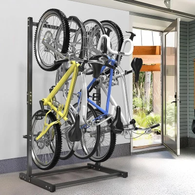 WALMANN Freestanding 4-Bike Floor Stand for Garage - Heavy-Duty Vertical Bike Storage with Welded Hooks