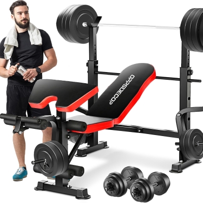 OPPSDECOR 6-in-1 Adjustable Weight Bench with Leg Extension/Curl & Preacher Pad (660 lb)
